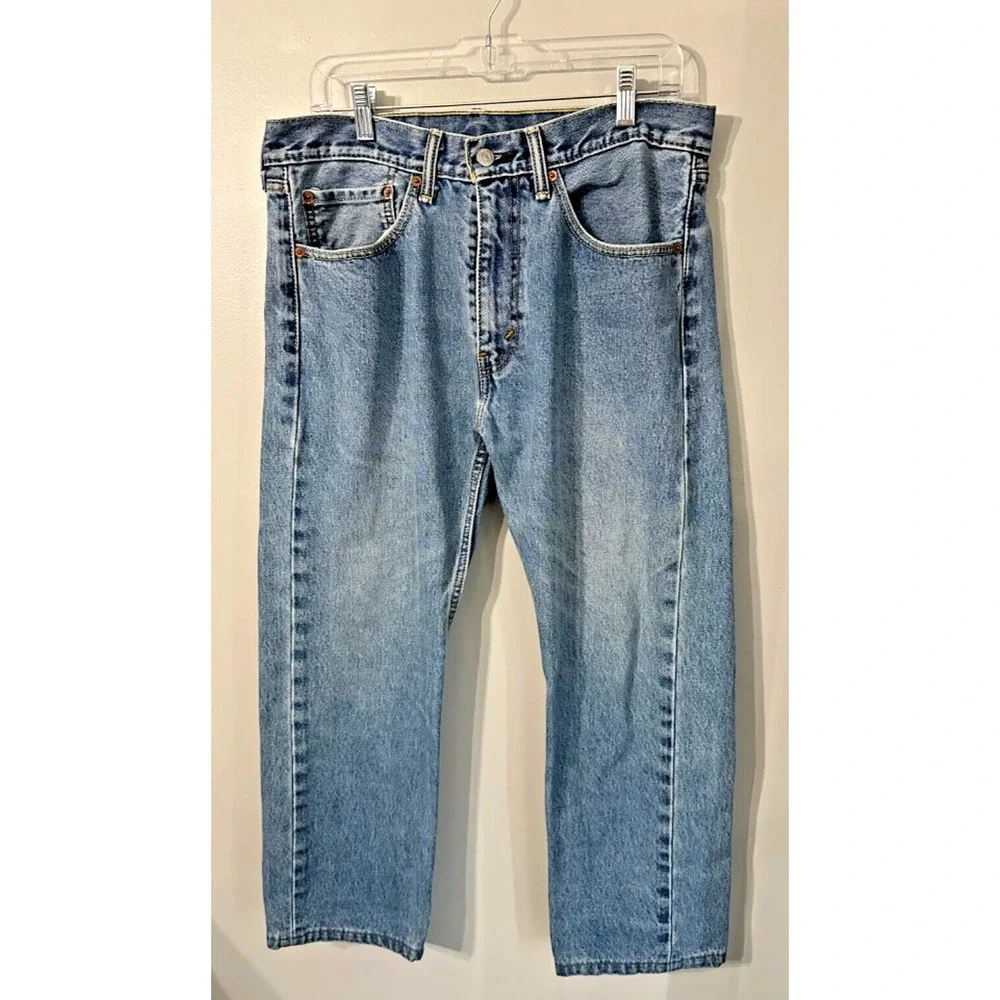 Levi's 505 Regular Fit Straight Leg Denim Blue‎ Jeans Mens Size 34X30
